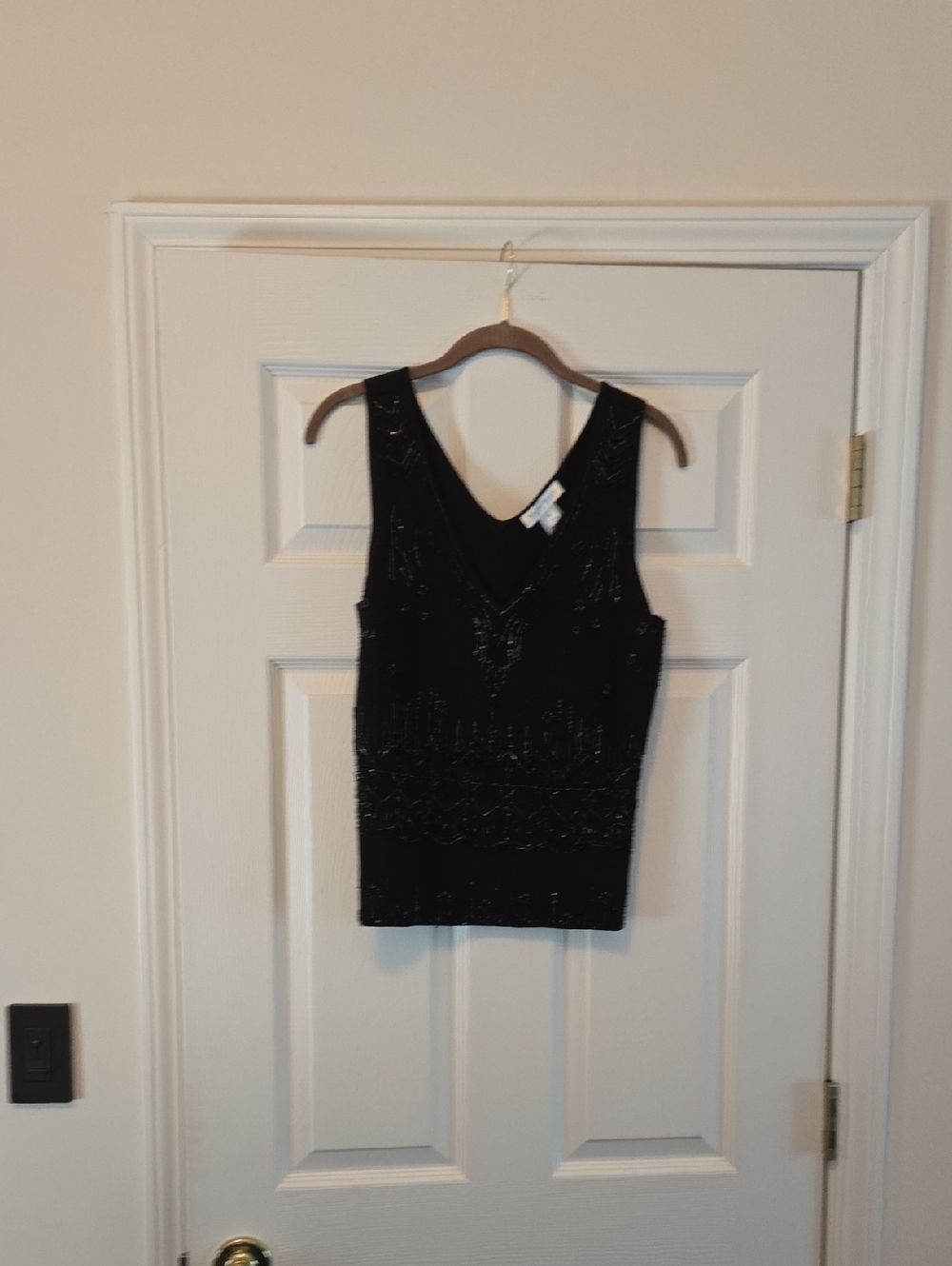 White House Black Market Black Beaded V-Neck Tank